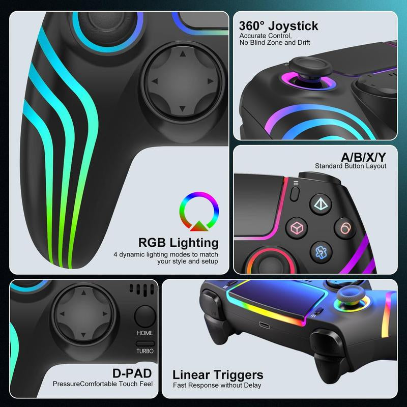 JORREP Hall Effect Ps5/Pro Controller ，7 RGB Colors Dual Vibration Turbo 6-Axis Gyro Programmable Buttons 3.5Mm Headset Jack 1500Mah Battery Wired Adjustable Gamepad Compatible with PC MAC Ios Android 10 Steam Deck