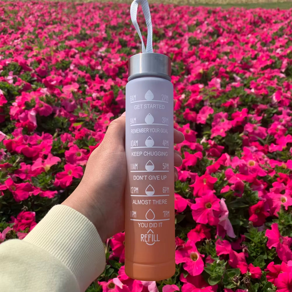 Water Bottle Motivational Drinking Bottle Sports Water Bottle with Time Marker Portable Reusable Plastic Cups Outdoor Travel Gym