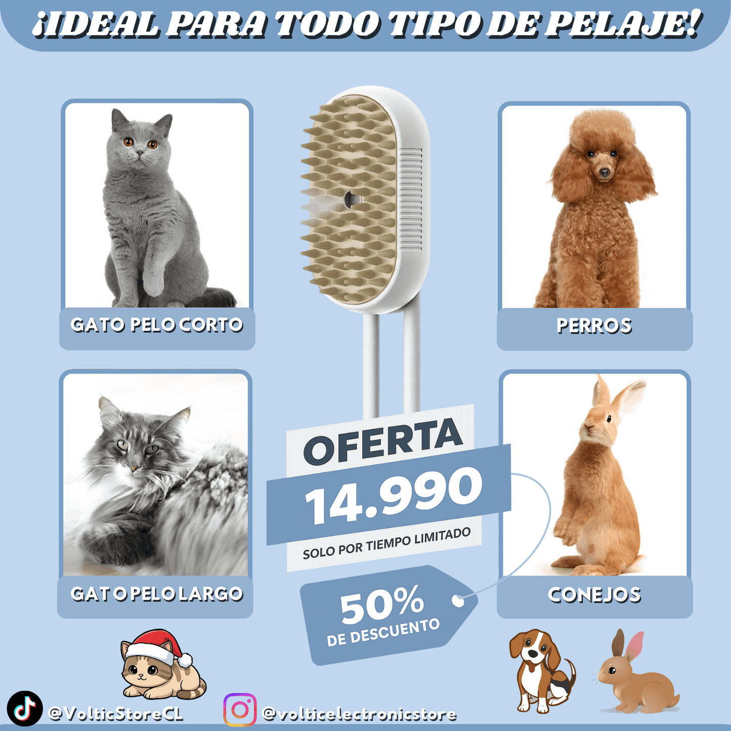 Cepillo a Vapor 3 en 1 Pro™: Masaje, Limpieza y Anti-Pelo (Recargable)