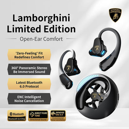 Lamborghini Official Wireless Earbuds | Sport Ear Hook Bluetooth 6.0 Headphones | Secure Fit, Deep Bass, Low Power Use| Comfortable for Running, Gym & Daily Calls Earphones with Long Endurance Audio Headset | Gifts for Men and Women