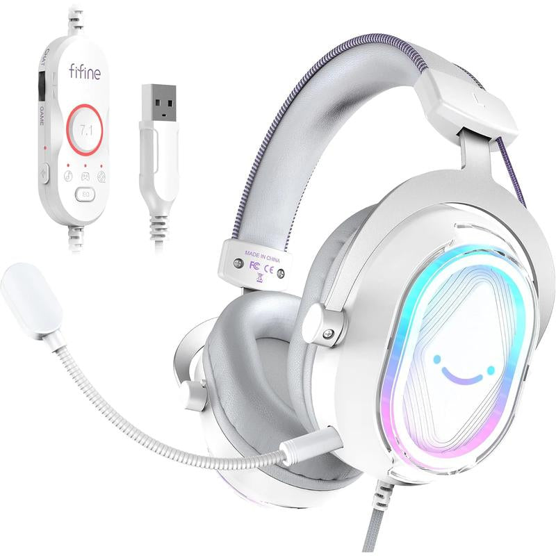 FIFINE Ampligame H13 - with Mic - 7.1 Surround Sound - Vibrant RGB Lighting - Ergonomic Ear Pads - Control Box, Streaming USB Headset for PC, PS5/PS4, Laptop, Mac