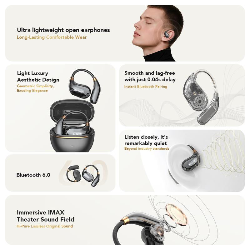 MINISO MS209 Wireless Bluetooth Earbuds, Bluetooth 6.0, OWS Earphones , Sports Headphones, Built-In Microphone, Compatible with Android/Ios