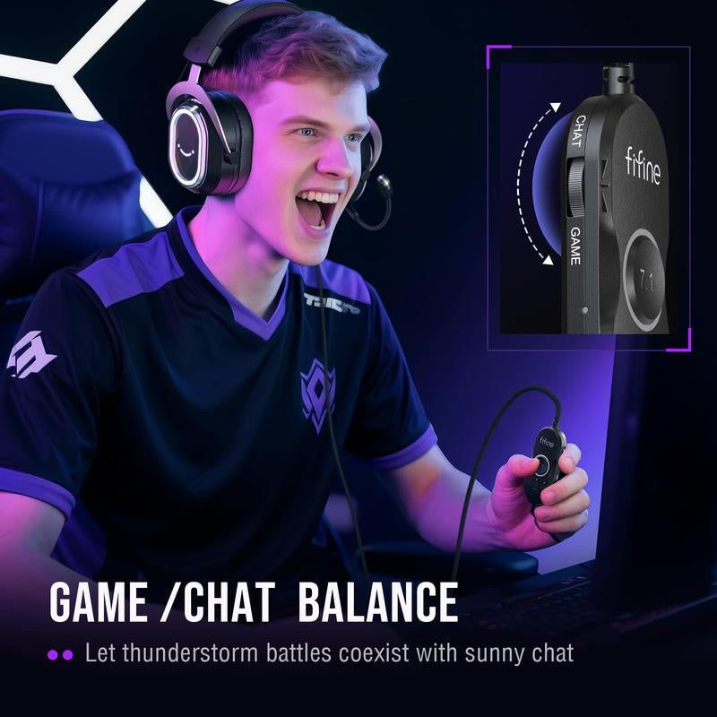 FIFINE Ampligame H13 - with Mic - 7.1 Surround Sound - Vibrant RGB Lighting - Ergonomic Ear Pads - Control Box, Streaming USB Headset for PC, PS5/PS4, Laptop, Mac