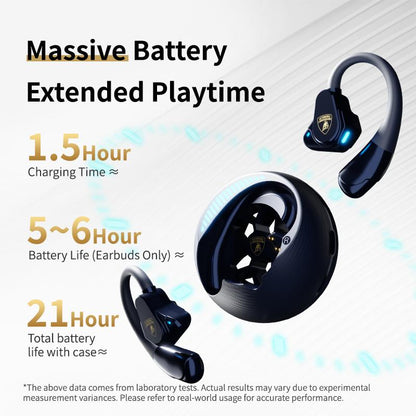 Lamborghini Official Wireless Earbuds | Sport Ear Hook Bluetooth 6.0 Headphones | Secure Fit, Deep Bass, Low Power Use| Comfortable for Running, Gym & Daily Calls Earphones with Long Endurance Audio Headset | Gifts for Men and Women