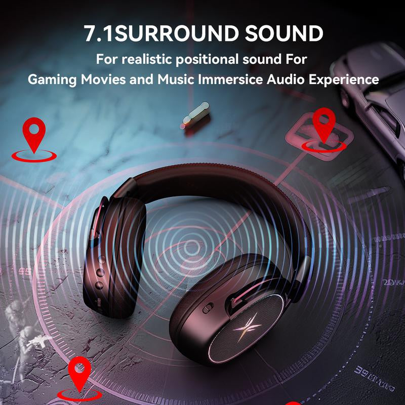TAGRY K3 Gaming Headset - 7.1 Surround Sound - 50Mm Drivers - Memory Foam Cushion - Bluetooth 5.3-USB-A/C Dual Interface 2.4G - Wired 3.5Mm Audio Jack - for PC, Mac, PS4, Ps5,Switch, Xbox, Smart Phone, Laptop, Smart Watch, Tablet