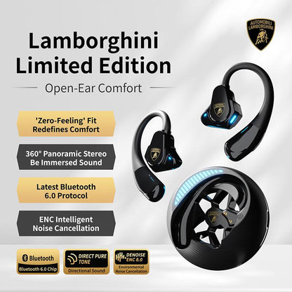 Lamborghini Official Wireless Earbuds | Sport Ear Hook Bluetooth 6.0 Headphones | Secure Fit, Deep Bass, Low Power Use| Comfortable for Running, Gym & Daily Calls Earphones with Long Endurance Audio Headset | Gifts for Men and Women
