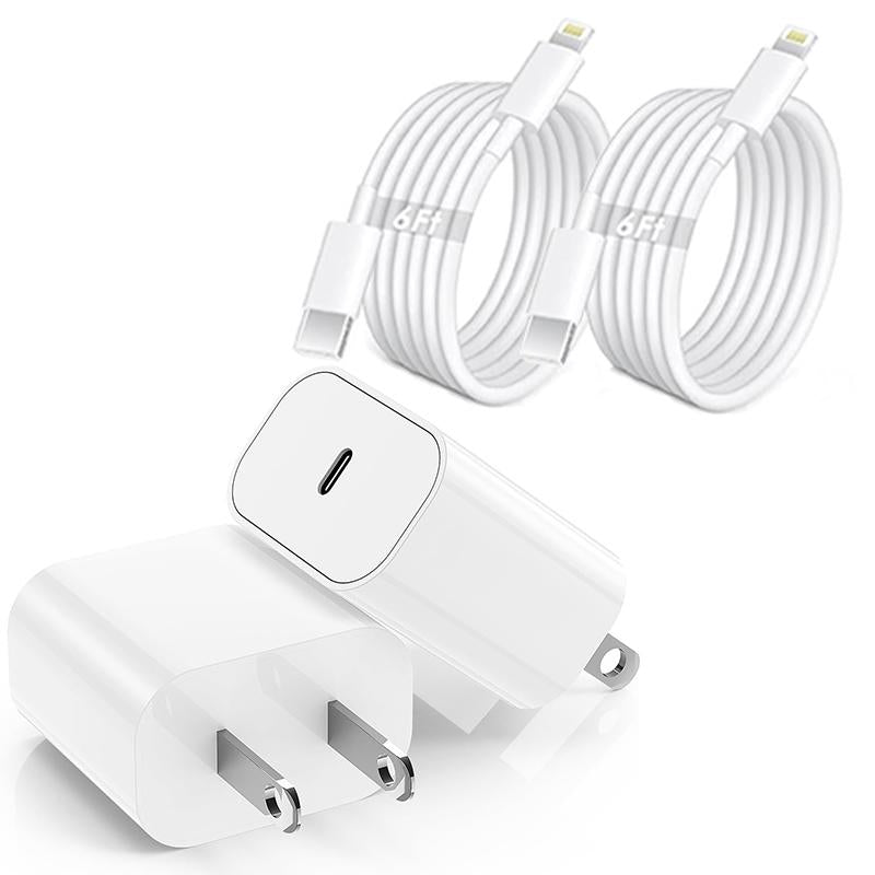 20W 8-Pcs 6FT Super Fast Charger Set USB-C Wall Chargerfor Iphone 14/13/12Airpods Pro Mobile Smartphone Device Cellphone