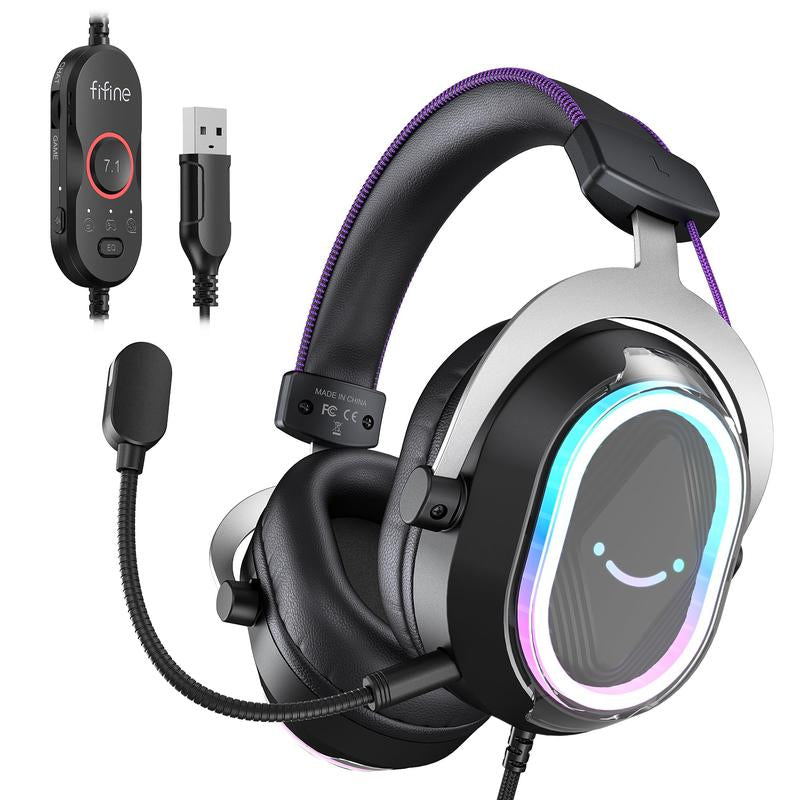 FIFINE Ampligame H13 - with Mic - 7.1 Surround Sound - Vibrant RGB Lighting - Ergonomic Ear Pads - Control Box, Streaming USB Headset for PC, PS5/PS4, Laptop, Mac