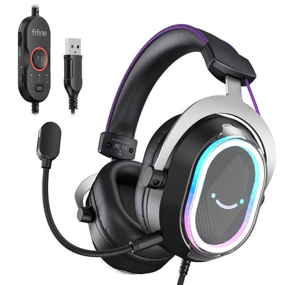 FIFINE Ampligame H13 - with Mic - 7.1 Surround Sound - Vibrant RGB Lighting - Ergonomic Ear Pads - Control Box, Streaming USB Headset for PC, PS5/PS4, Laptop, Mac