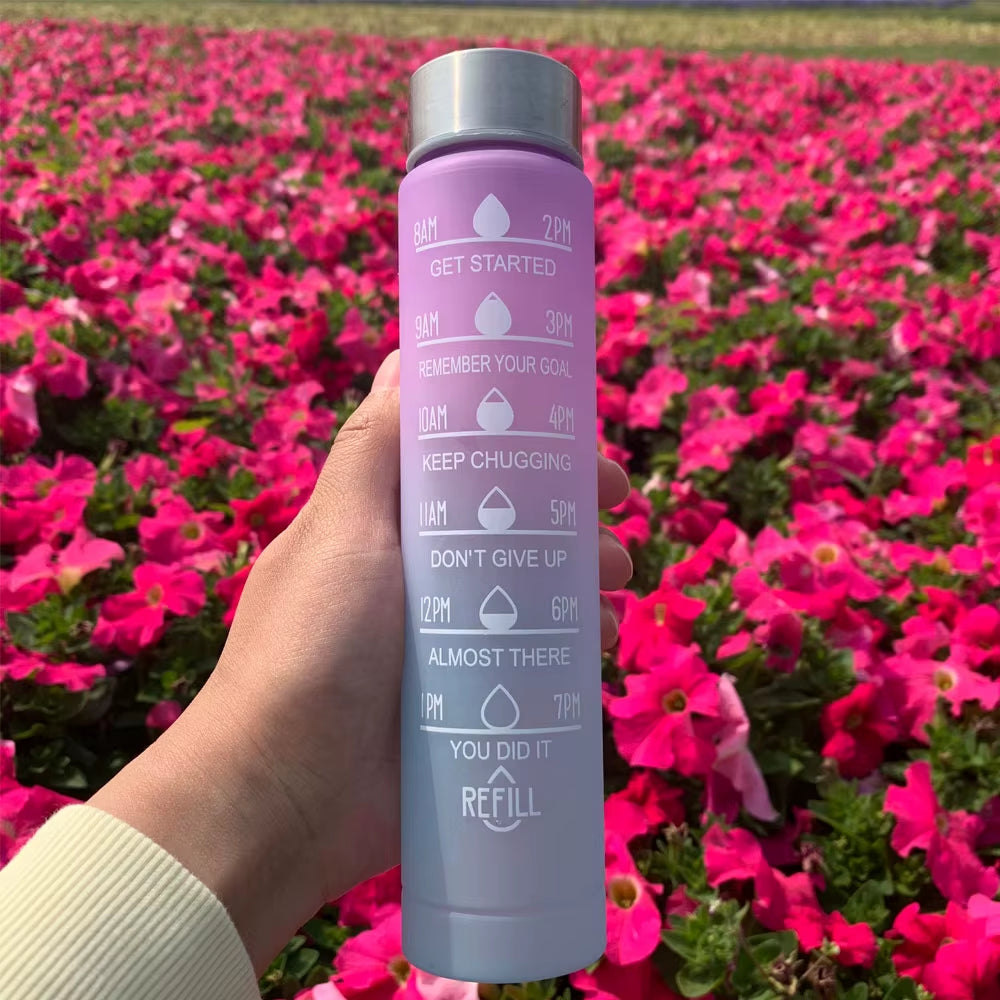 Water Bottle Motivational Drinking Bottle Sports Water Bottle with Time Marker Portable Reusable Plastic Cups Outdoor Travel Gym