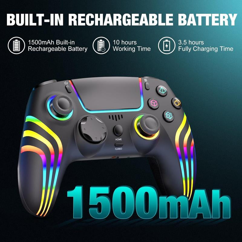JORREP Hall Effect Ps5/Pro Controller ，7 RGB Colors Dual Vibration Turbo 6-Axis Gyro Programmable Buttons 3.5Mm Headset Jack 1500Mah Battery Wired Adjustable Gamepad Compatible with PC MAC Ios Android 10 Steam Deck